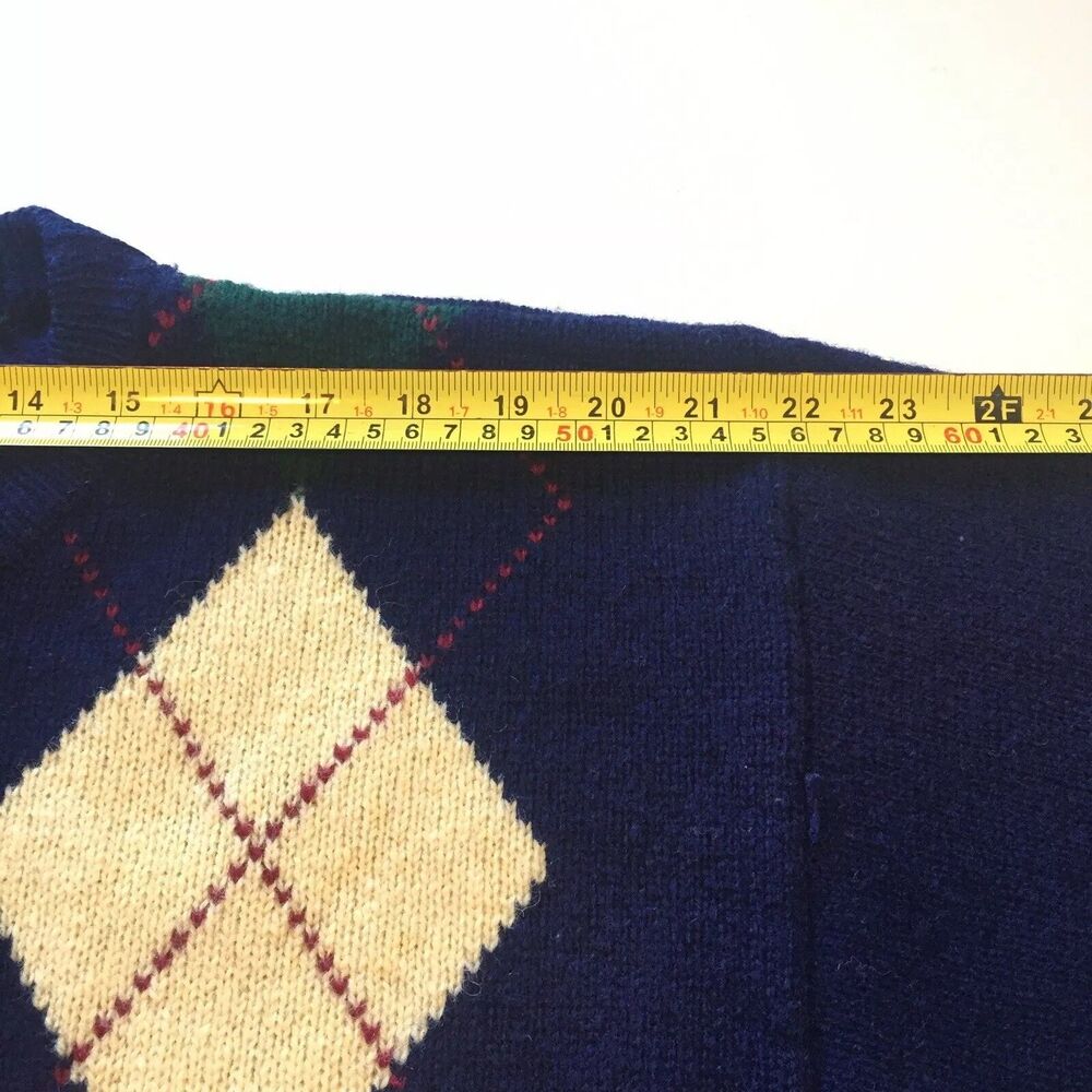 Eddie Bauer Vtg Argyle Sweater Shetland Wool Blue XL Mens Golf Preppy Academia - Picture 8 of 12